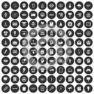 100 creative marketing icons set black circle