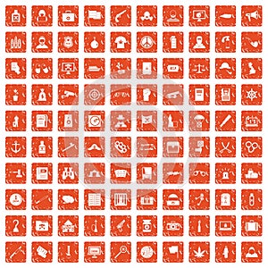 100 crime investigation icons set grunge orange