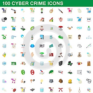 100 cyber crime icons set, cartoon style