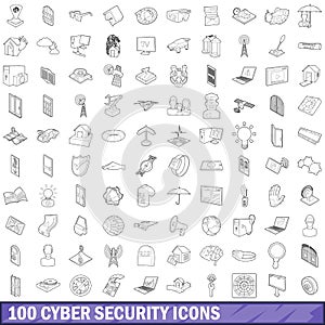 100 cyber security icons set, outline style