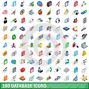 100 database icons set, isometric 3d style