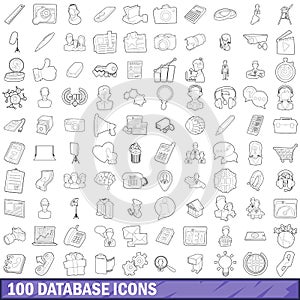 100 database icons set, outline style