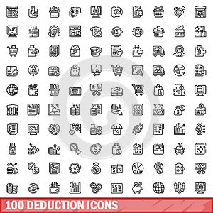 100 deduction icons set, outline style