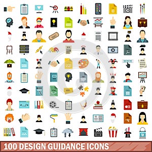 100 design guidance icons set, flat style