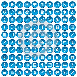 100 diagnostic icons set blue