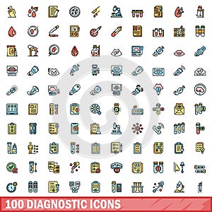 100 diagnostic icons set, color line style
