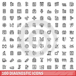 100 diagnostic icons set, outline style