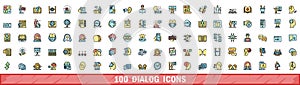 100 dialog icons set, color line style