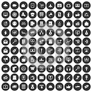 100 digital marketing icons set black circle