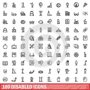 100 disabled icons set, outline style