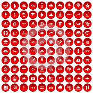 100 diving icons set red