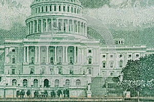 100 Dollar Banknote closeup. Capitol Building in Washington DC on the one Hundred Dollar Bill