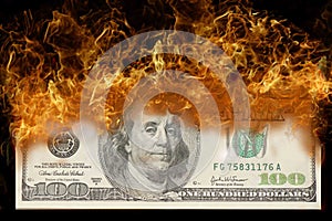100 Dollar bill on fire