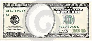 100 Dollar Bill Front with No Face frame for design isolated on white