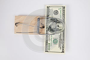 A 100-dollar bill is placed in the mousetrap