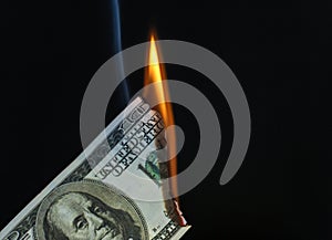 100 Dollar USA Bill Catching on Fire