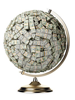 100 dollars globe on white isolated background