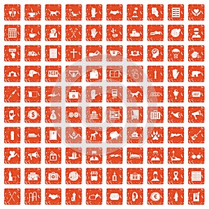 100 donation icons set grunge orange
