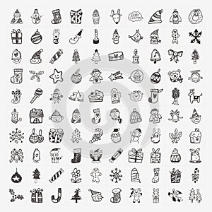 100 Doodle Christmas icon set