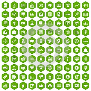 100 e-commerce icons hexagon green