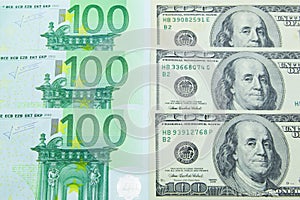 100 EUR and 100 USD banknotes