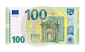 100 euro banknote on a white background.