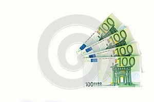 100 Euro banknotes isolated on white background