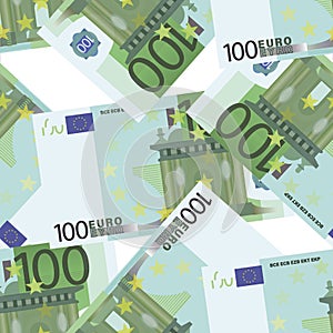 100 Euro. Cash background. Money pattern. Falling money isolated on white background. Euro bill.