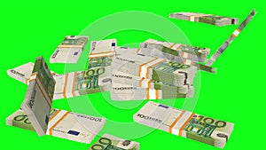 100 Euro money composition. Financial background. Many banknotes and wads of money. Cash.