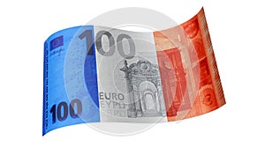 100 Euro note in blue white red French flag
