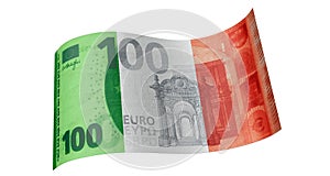 100 Euro note in green white red Italian flag