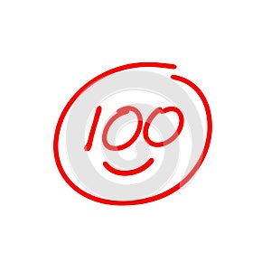100 exam score icon design, one hundred and smile symbol, very good test results