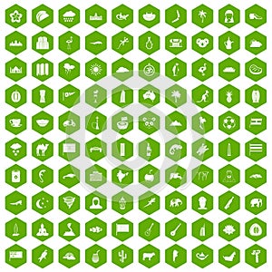 100 exotic animals icons hexagon green