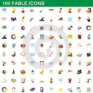 100 fable icons set, cartoon style