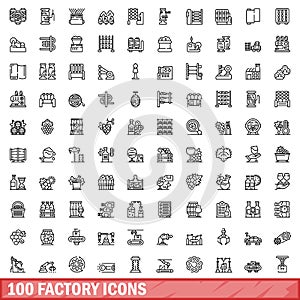 100 factory icons set, outline style