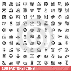 100 factory icons set, outline style