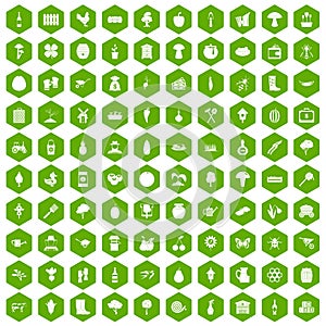 100 farming icons hexagon green