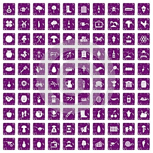 100 farming icons set grunge purple