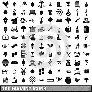 100 farming icons set, simple style