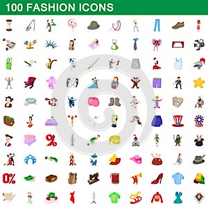 100 fashion icons set, cartoon style