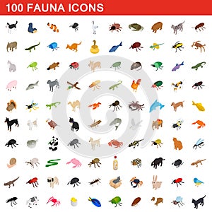 100 fauna icons set, isometric 3d style