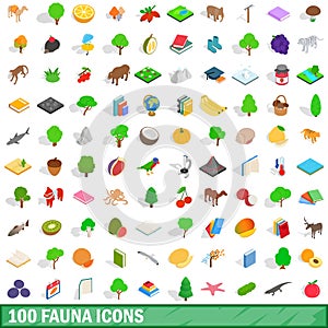 100 fauna icons set, isometric 3d style