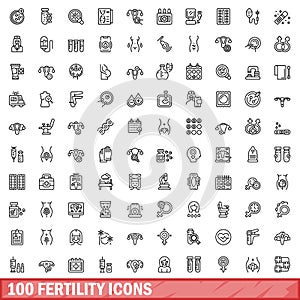 100 fertility icons set, outline style