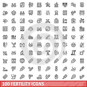 100 fertility icons set, outline style