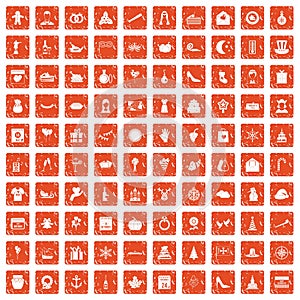 100 festive day icons set grunge orange