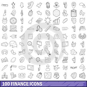 100 finance icons set, outline style