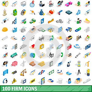 100 firm icons set, isometric 3d style