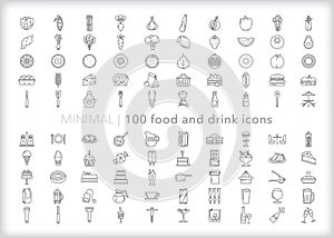 100 Food and drink icons for eating, cooking and restaurants