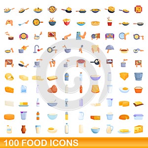 100 food icons set, cartoon style