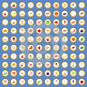 100 food icons set cartoon vector